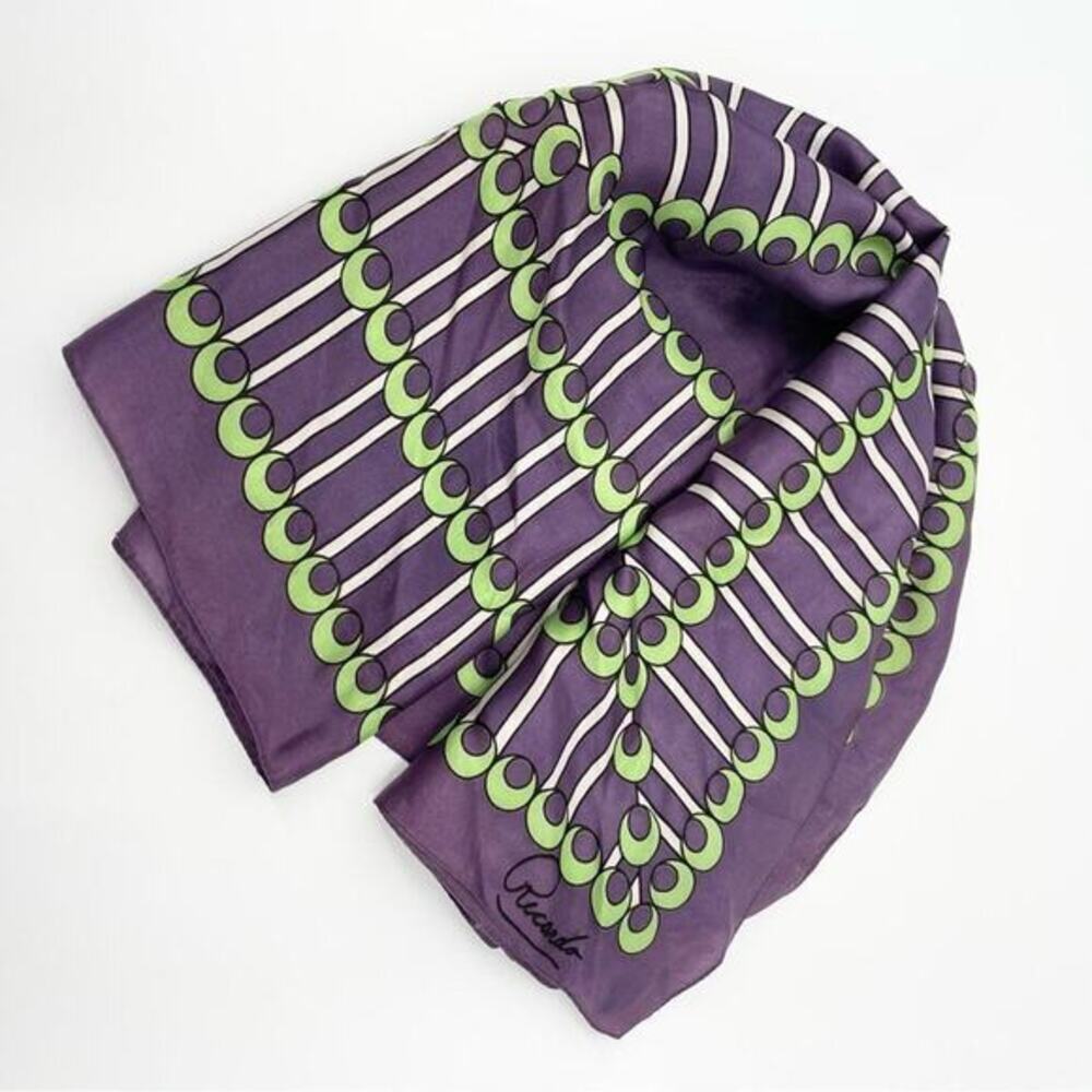 Vintage Ricardo Signature Scarf Purple Green Abstract‎ Square